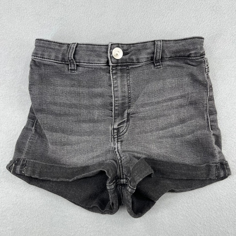 H&M Divided Womens High‎ Waisted Denim Shorts Washed Black Gray Size 0